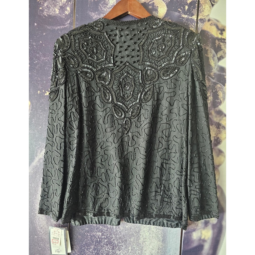 Adrianna Papell Evening Beaded Sequin‎ Jacket Bolero Black Party Elegant Size M - Picture 7 of 11